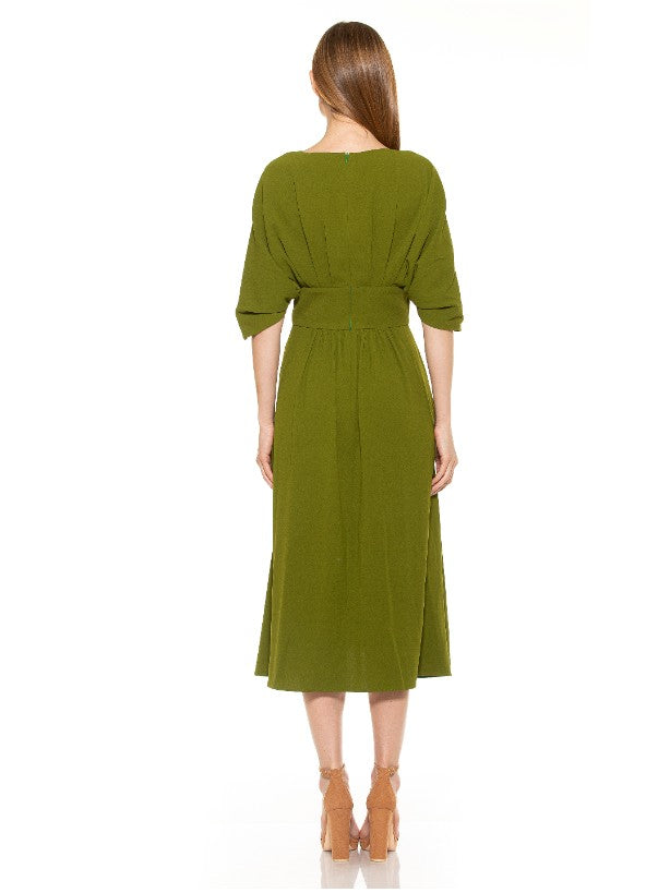 AUGUST DRAPED MIDI FIT AND FLARE DRESS - ALEXIA ADMOR