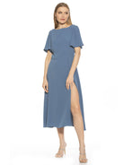 ASTER BOATNECK FLUTTER SLV FIT AND FLARE WITH SLIT - ALEXIA ADMOR