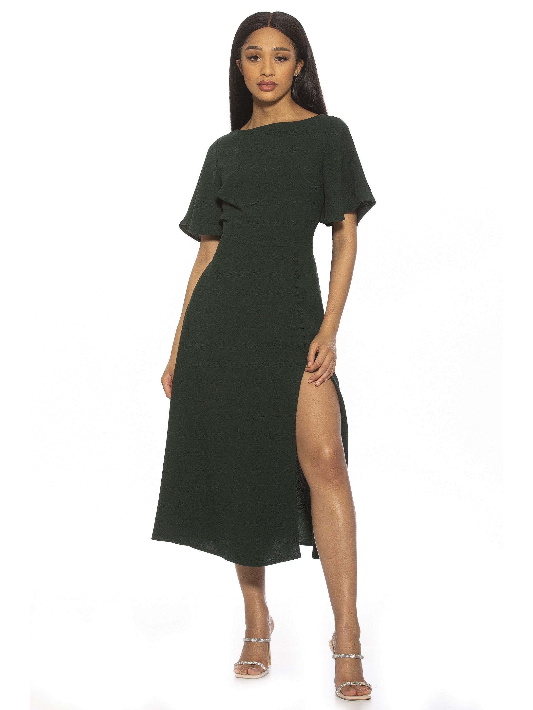 ASTER BOATNECK FLUTTER SLV FIT AND FLARE WITH SLIT - ALEXIA ADMOR