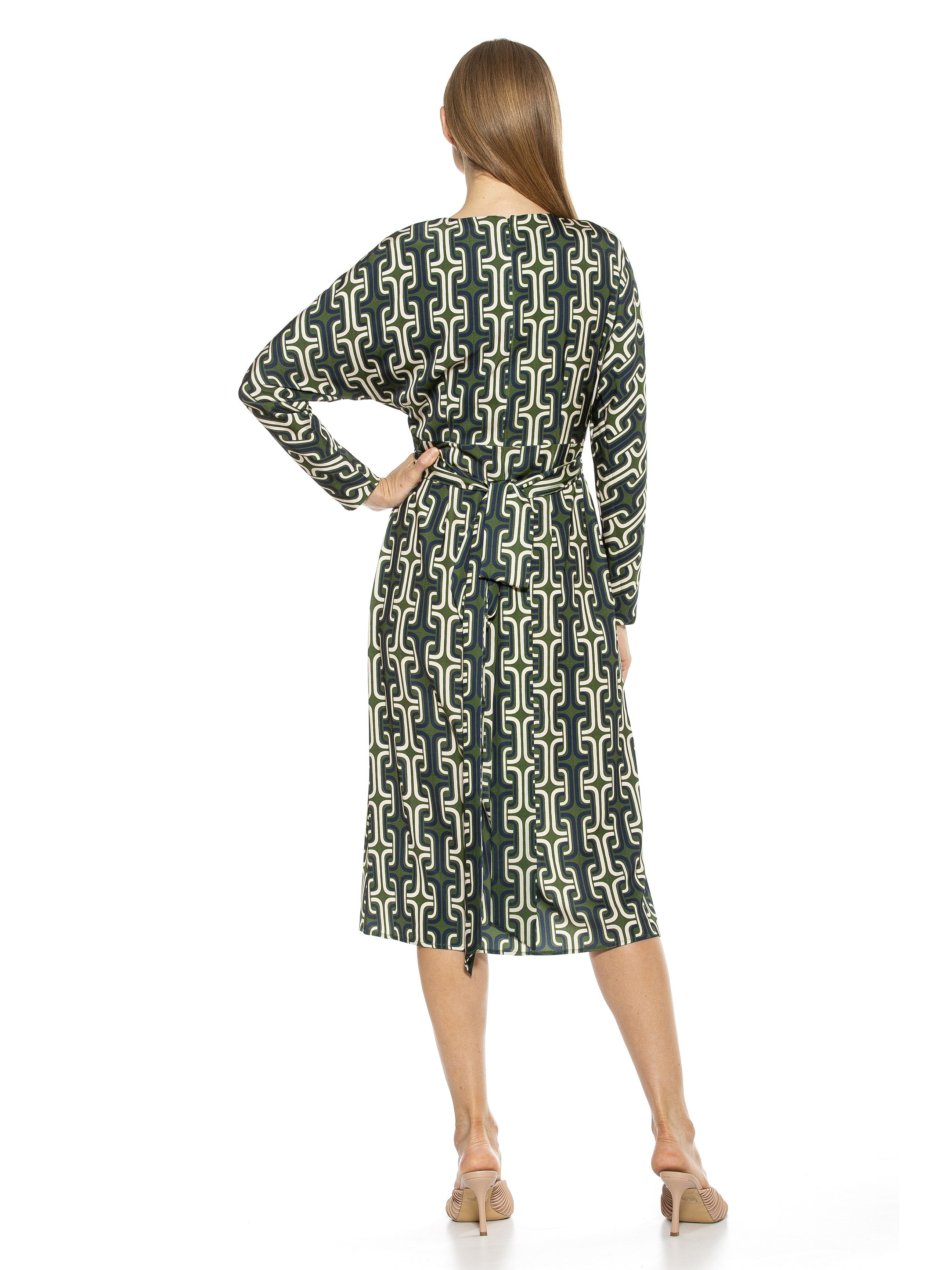 CARIE CREWNECK DRAPED MIDI DRESS WITH FRONT SLIT - ALEXIA ADMOR