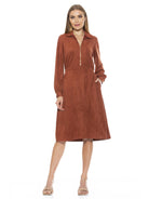 HAILEY COLLAR FIT AND FLARE SUEDE DRESS - ALEXIA ADMOR