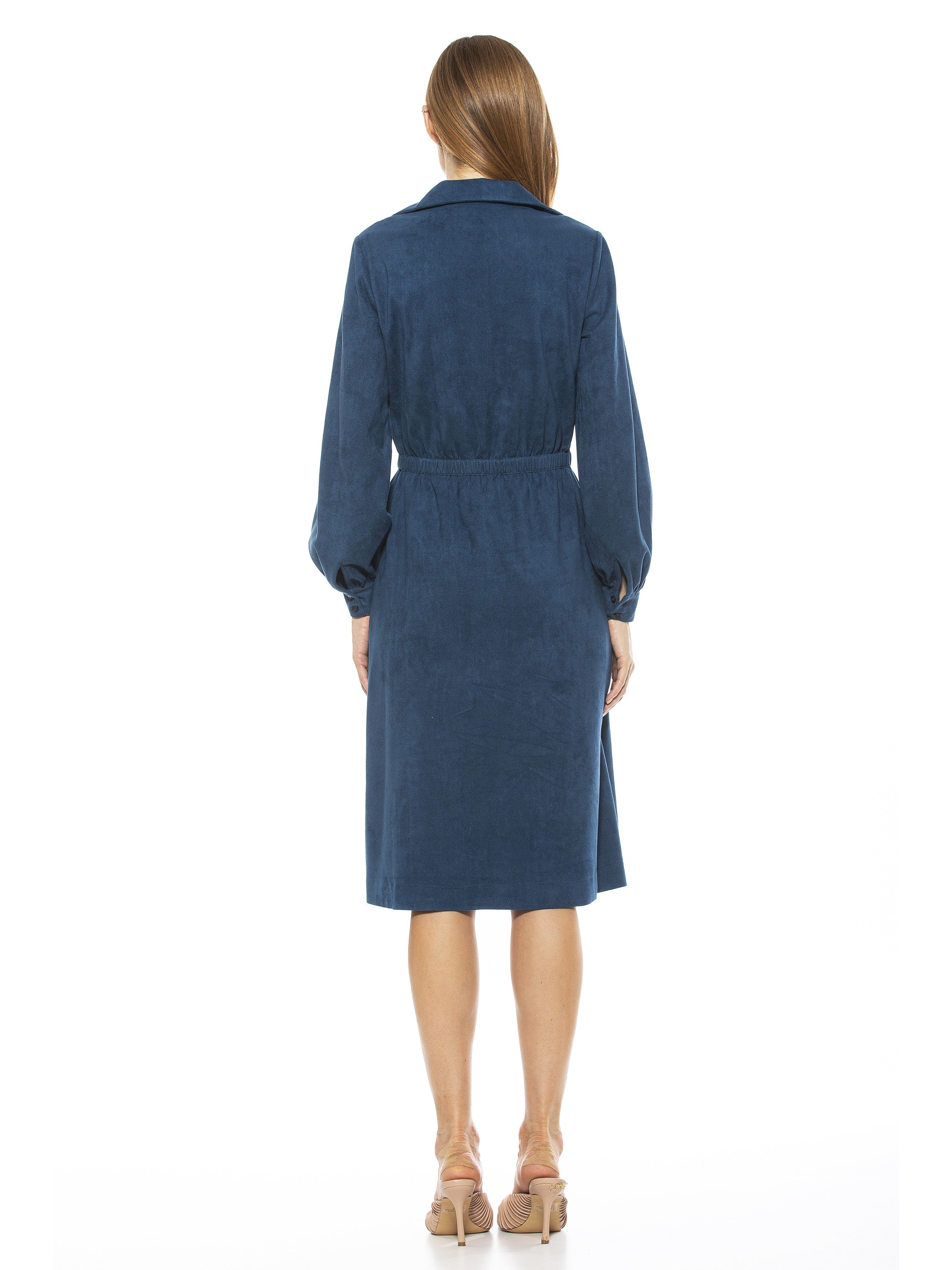 HAILEY COLLAR FIT AND FLARE SUEDE DRESS - ALEXIA ADMOR