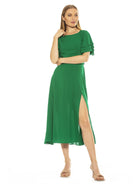 LILIA RUFFLE SLV MIDI DRESS WITH OPEN BACK W/ BOW - ALEXIA ADMOR