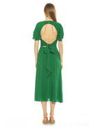 LILIA RUFFLE SLV MIDI DRESS WITH OPEN BACK W/ BOW - ALEXIA ADMOR