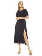 LILIA RUFFLE SLV MIDI DRESS WITH OPEN BACK W/ BOW - ALEXIA ADMOR