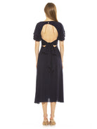 LILIA RUFFLE SLV MIDI DRESS WITH OPEN BACK W/ BOW - ALEXIA ADMOR