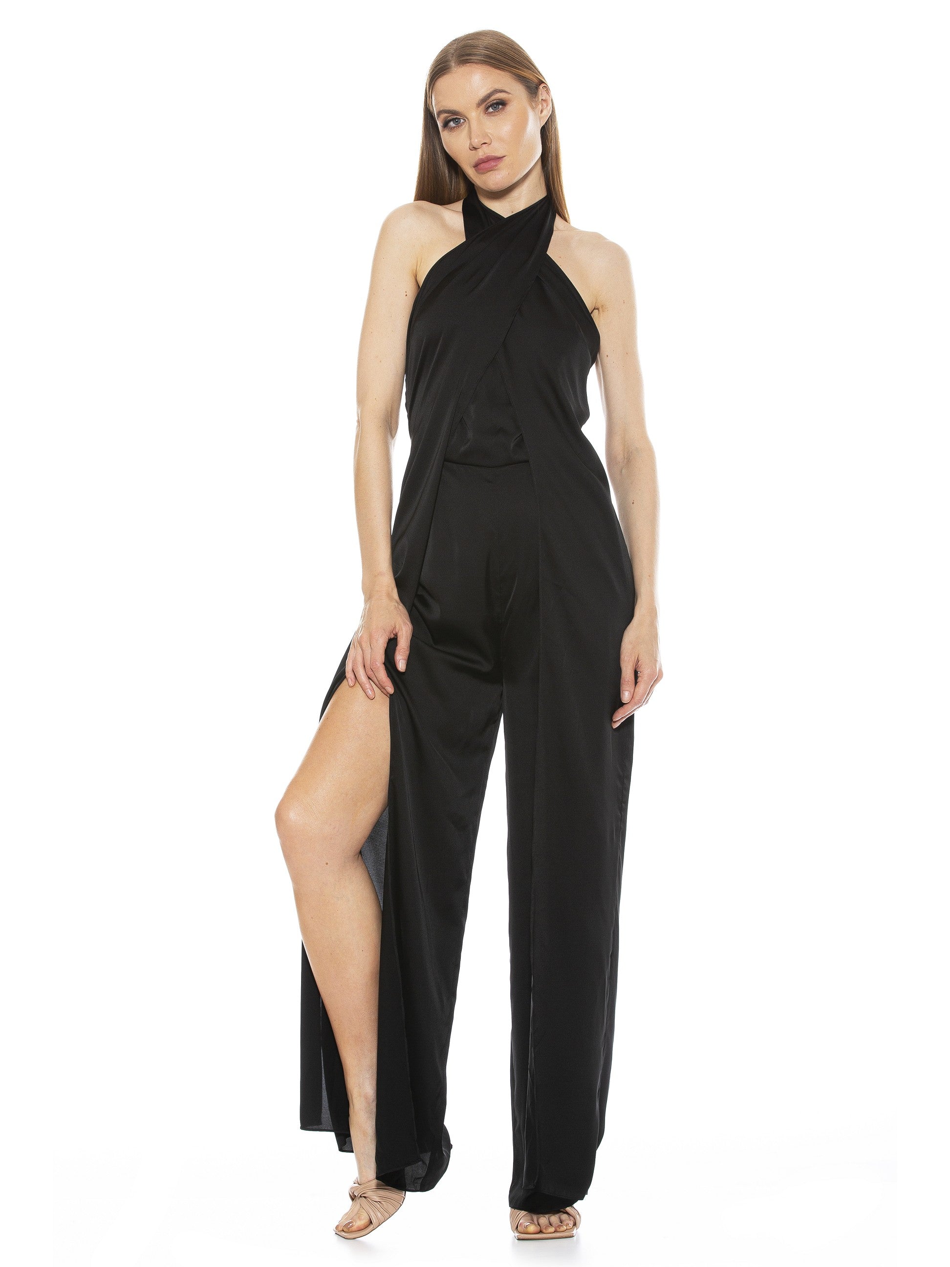 CHRISSY CRISS CROSS HALTER JUMPSUIT - ALEXIA ADMOR