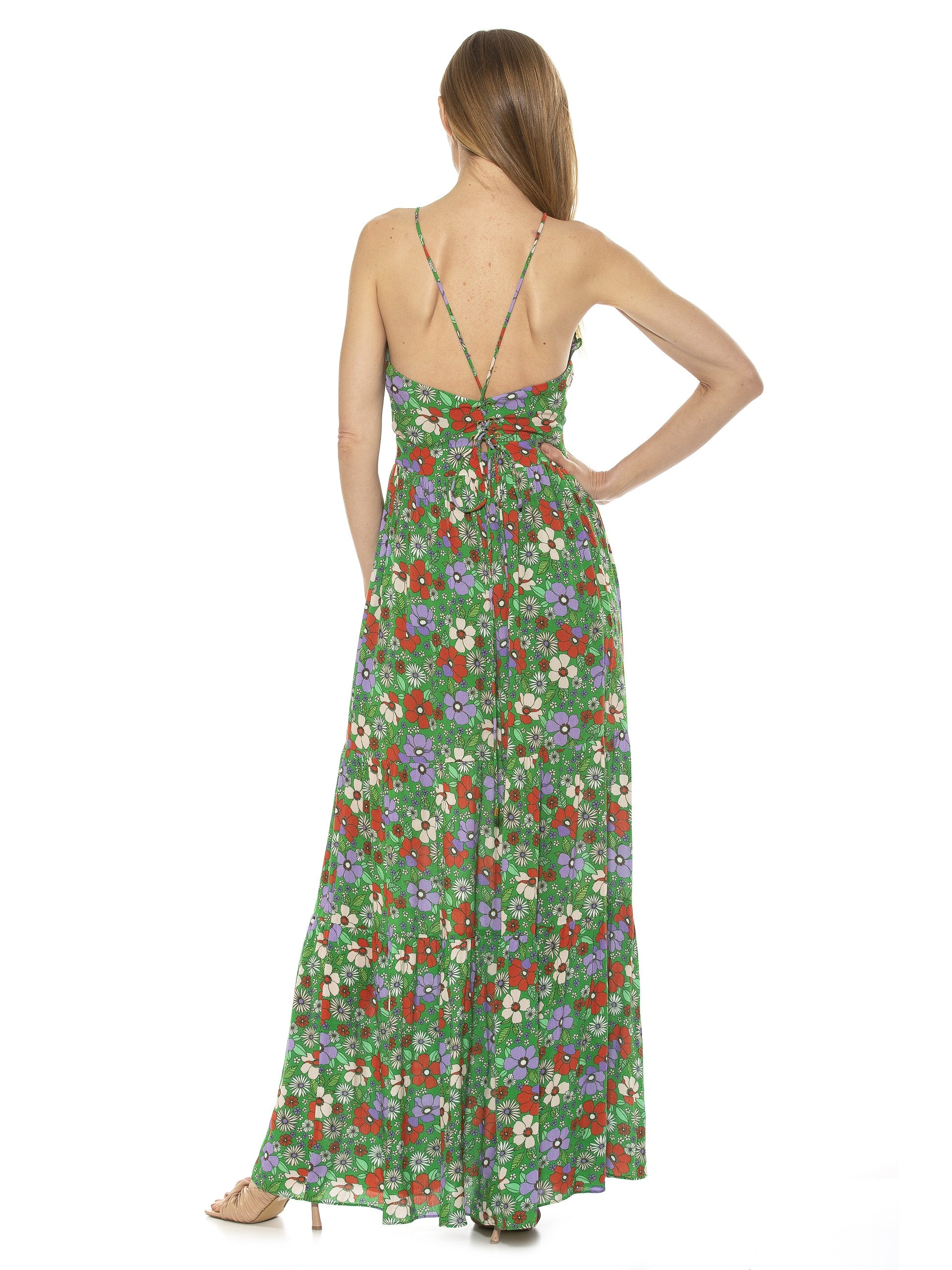 KIRA RUFFLE HALTER MAXI WITH LACE UP BACK - ALEXIA ADMOR