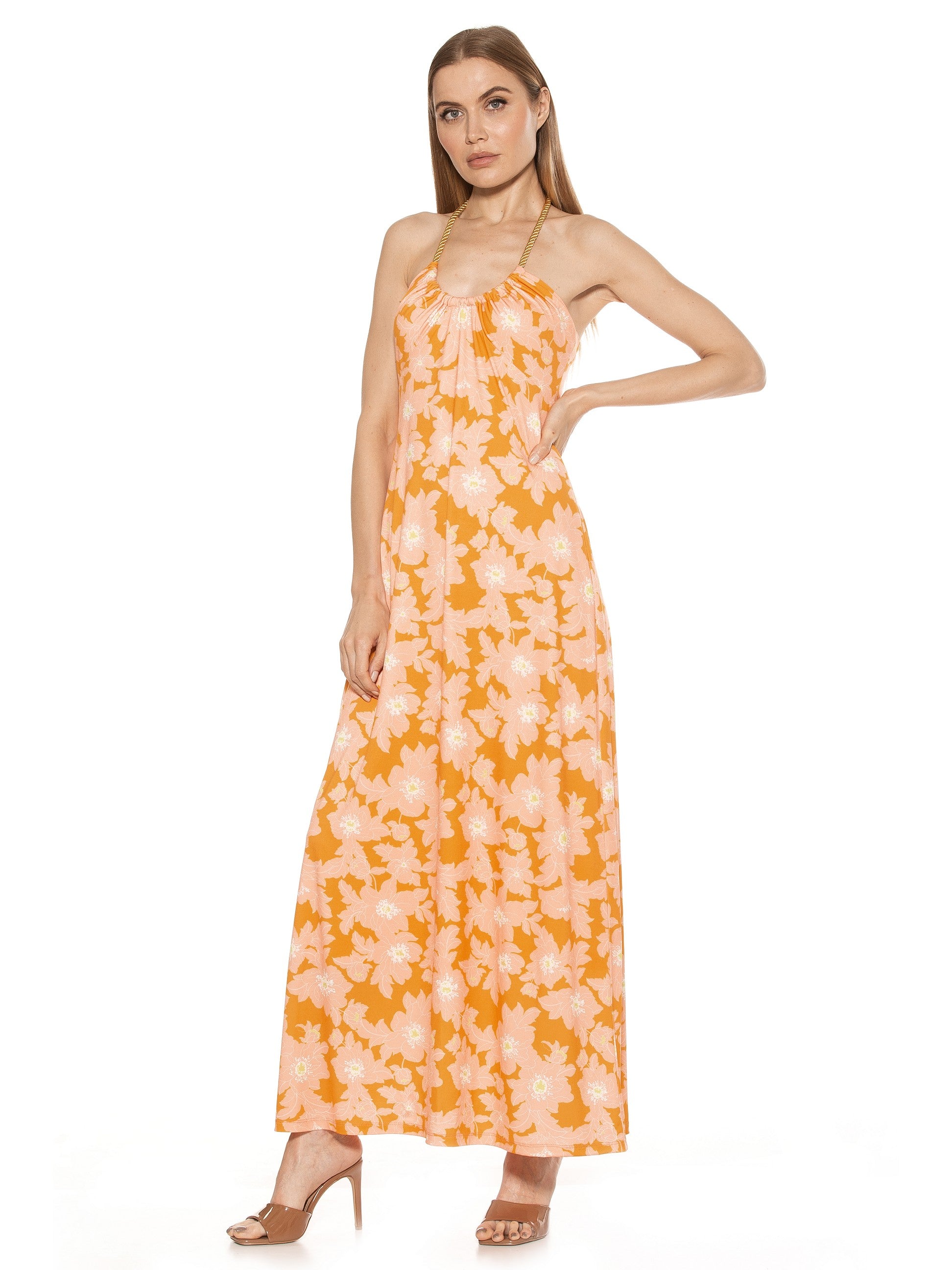 SELENA SCOOP NECK MAXI DRESS WITH ROPE TIE - ALEXIA ADMOR