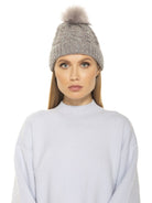Angela Cable Knit Beanie With Pom - ALEXIA ADMOR