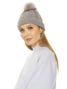 Angela Cable Knit Beanie With Pom - ALEXIA ADMOR