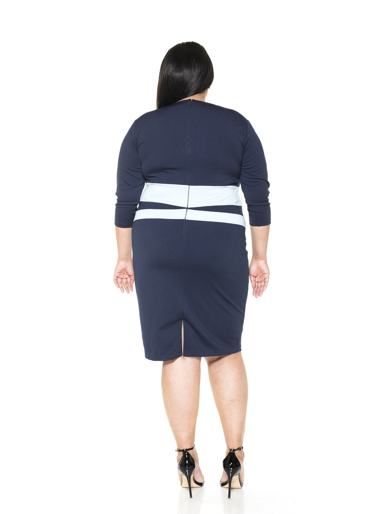 Alicia Quarter Sleeve Colorblock Sheath Dress - Plus Size - ALEXIA ADMOR