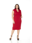 Katrina V-Neck Midi Dress - Plus Size - ALEXIA ADMOR