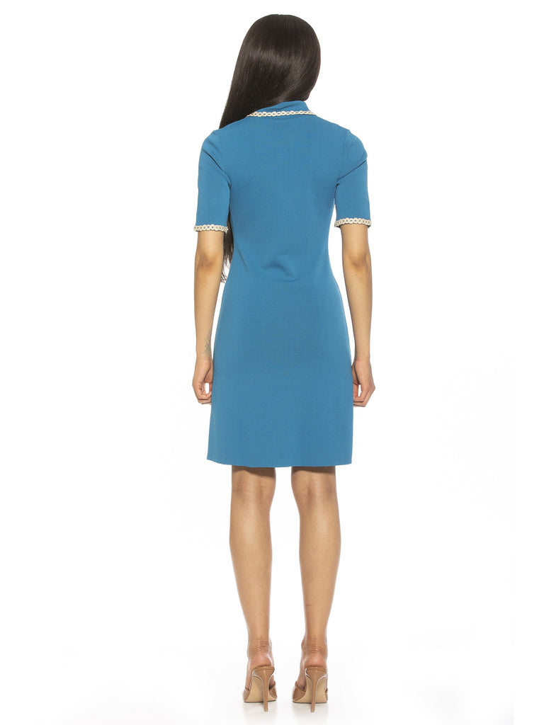 Piper Short Sleeve Shift Knit Dress with Piping - ALEXIA ADMOR